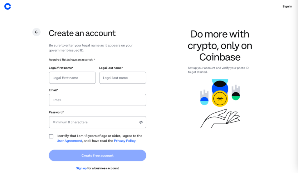 Coinbase registration