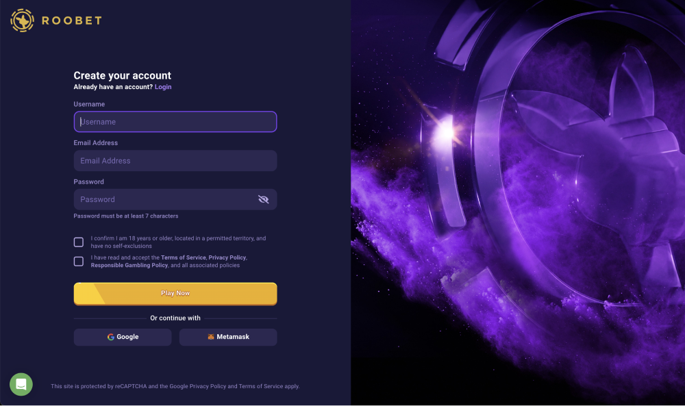 Roobet Casino Registration Form