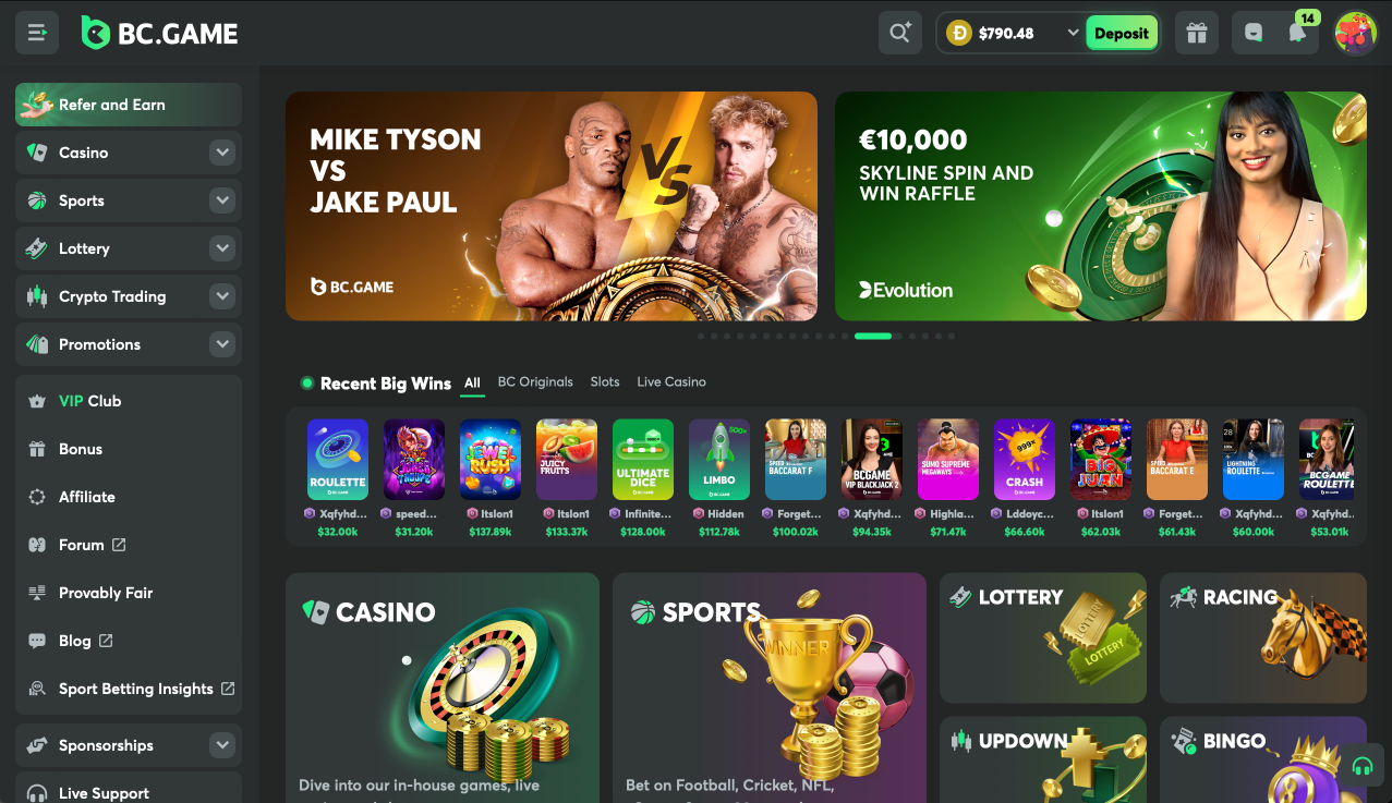 BC.GAME Casino Desktop