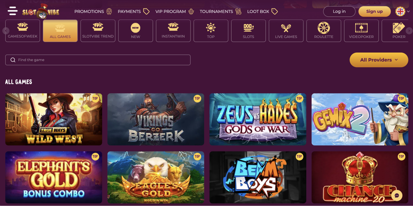 SlotVibe casino games desktop